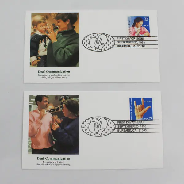Set Of 2 Deaf Communication Stamp 1993 Fleetwood First Day Covers 