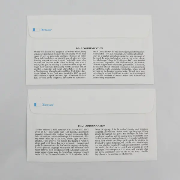 Set Of 2 Deaf Communication Stamp 1993 Fleetwood First Day Covers 