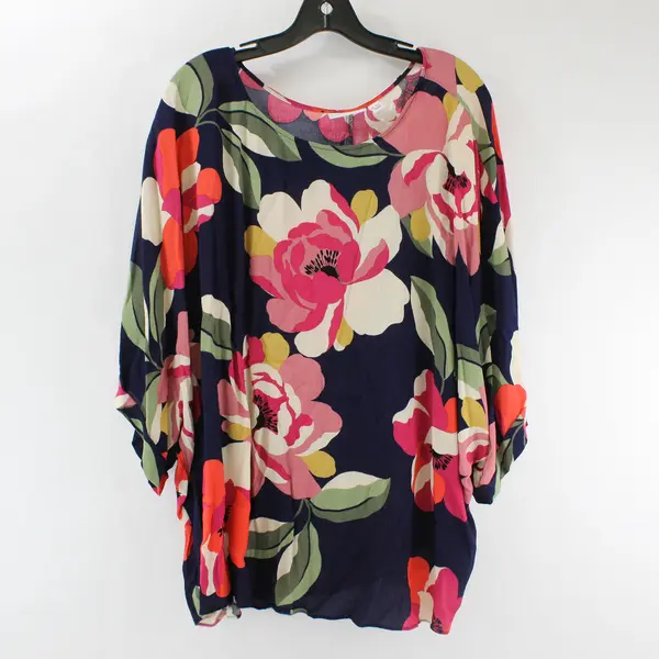 Susan Graver Multicolor Floral Print 3/4-Sleeve Top Women's 2X