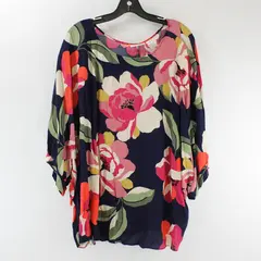 Susan Graver Multicolor Floral Print 3/4-Sleeve Top Women's 2X