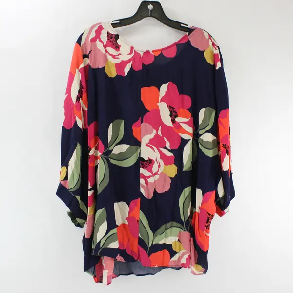 Susan Graver Multicolor Floral Print 3/4-Sleeve Top Women's 2X