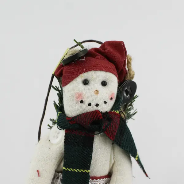 Vintage 1996 Enesco Otagiri Rustic Country Fabric Snowman Ornament 8" FLAWED