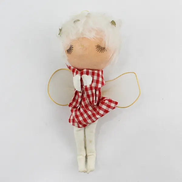 Vintage Angel Fairy in Red Gingham Christmas Ornament 8" FLAWED