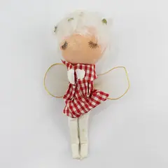 Vintage Angel Fairy in Red Gingham Christmas Ornament 8" FLAWED