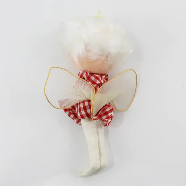 Vintage Angel Fairy in Red Gingham Christmas Ornament 8" FLAWED
