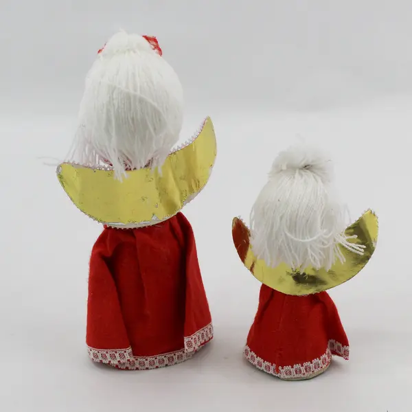 Lot of 2 Vintage Handmade Red Gingham Angel Tree Toppers 5" & 8" FLAWED
