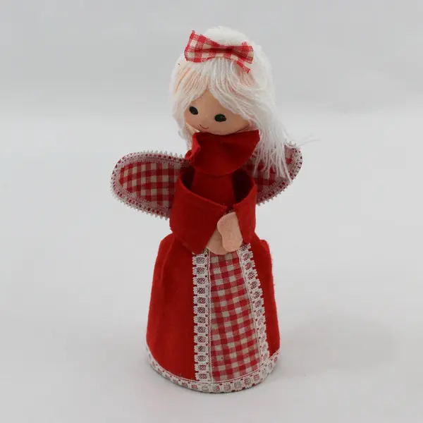 Lot of 2 Vintage Handmade Red Gingham Angel Tree Toppers 5" & 8" FLAWED