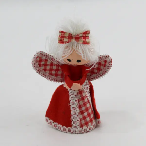 Lot of 2 Vintage Handmade Red Gingham Angel Tree Toppers 5" & 8" FLAWED