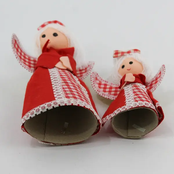 Lot of 2 Vintage Handmade Red Gingham Angel Tree Toppers 5" & 8" FLAWED