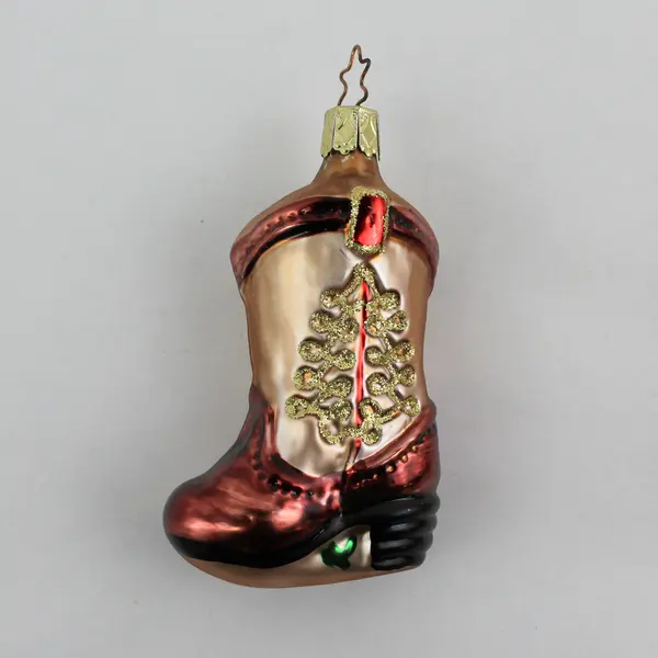 Lot of 2 Mercury Glass Christmas Ornaments Cowboy Boot And  Santa Face On Star