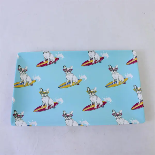 French Bulldog Surfing Melamine Small Serving Tray 8x5in Pre-Owned