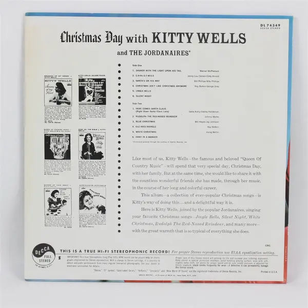 Decca DL 74349 Christmas Day with Kitty Wells 12" Vinyl LP