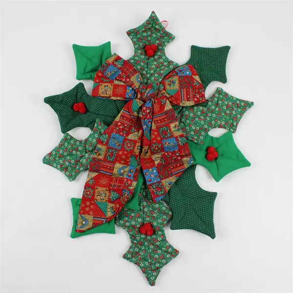 Handmade Holly and Gift Bow Christmas Wall Hanging 20"