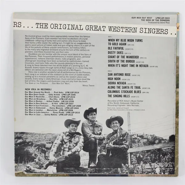 Sons of the Pioneers Our Men Out West LPM-2603 RCA Victor LP Vinyl
