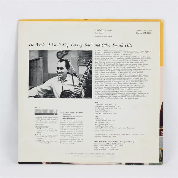 Don Gibson I Wrote a Song LPM-2702 Mono 12" Vinyl LP RCA Victor