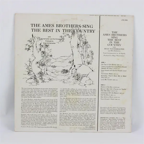 The Ames Brothers Sing The Best in The Country 12" Vinyl Record