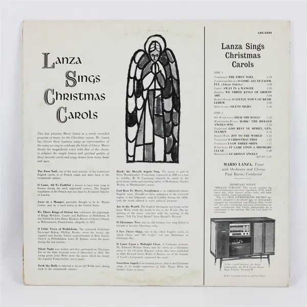 Lanza Sings Christmas Carols  12" Vinyl Record