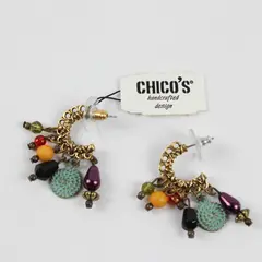 Vintage Chico's Beaded Gold-Tone Boho Dangle Earrings New