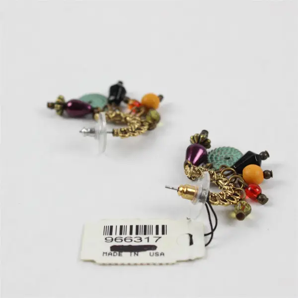 Vintage Chico's Beaded Gold-Tone Boho Dangle Earrings New