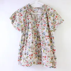 Style & CO Blouse Women's Size Medium White Floral Lightweight Neck Drawstring