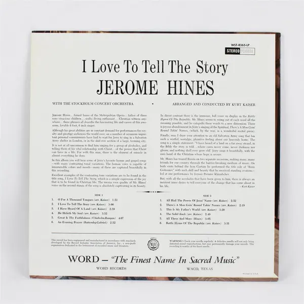Jerome Hines I Love to Tell the Story 12" Vinyl Record