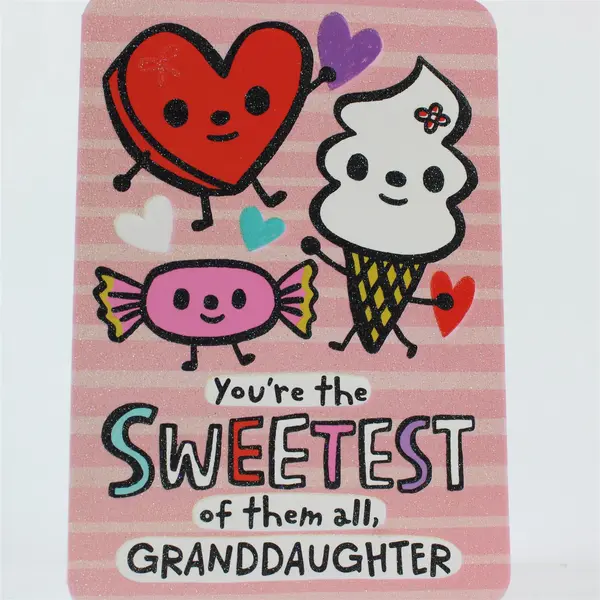 Hallmark Sparkly Valentine's Day Card Granddaughter w/ Purple Envelope, Unused