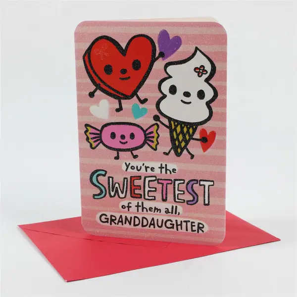 Hallmark Sparkly Valentine's Day Card Granddaughter w/ Red Envelope, Unused