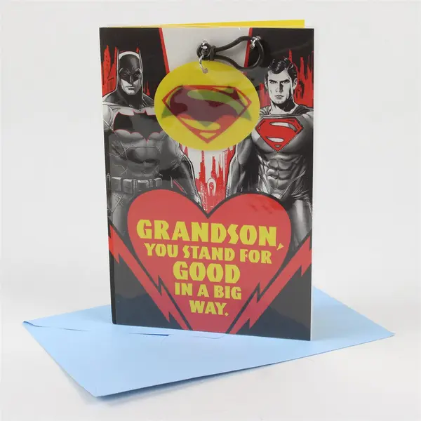 Hallmark Batman Superman Valentine's Day Card for Grandson UNUSED