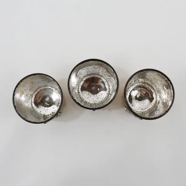 Set of 3 Gold-Finish Bedazzled Snowflake Glass Tealight Candle Holders