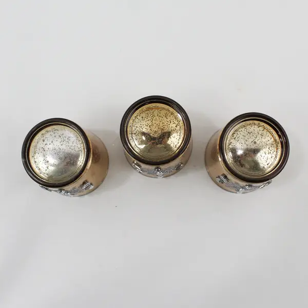 Set of 3 Gold-Finish Bedazzled Snowflake Glass Tealight Candle Holders