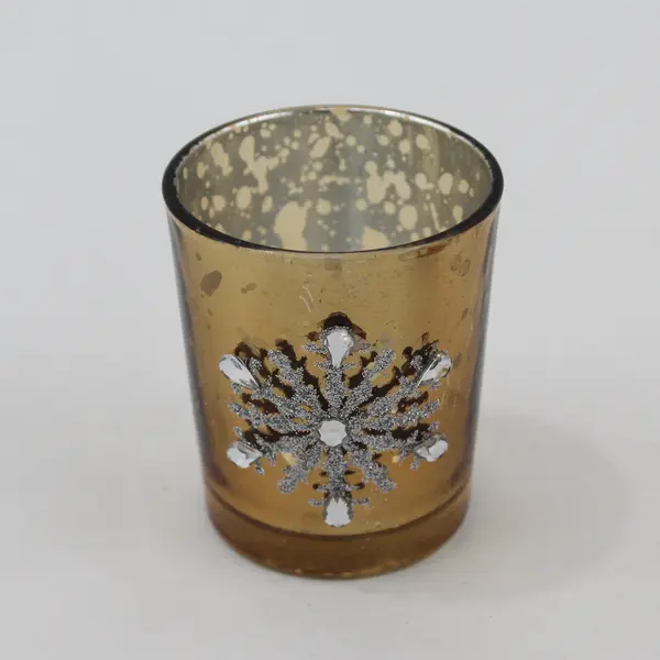 Set of 3 Gold-Finish Bedazzled Snowflake Glass Tealight Candle Holders