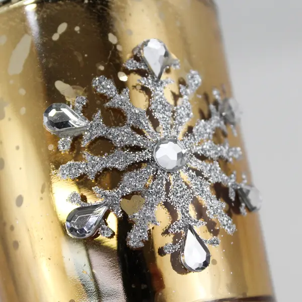 Set of 3 Gold-Finish Bedazzled Snowflake Glass Tealight Candle Holders