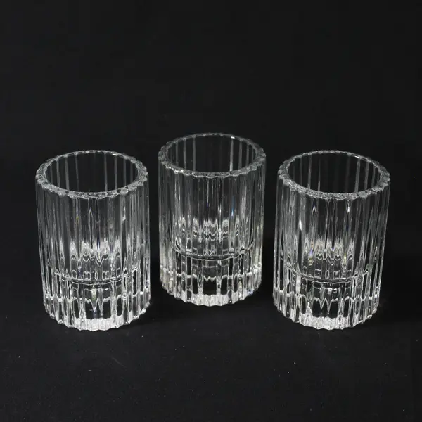Lot Of 3 Unbranded Matching Clear Glass Ribbed Edge Votive Candle Holders 3.25"