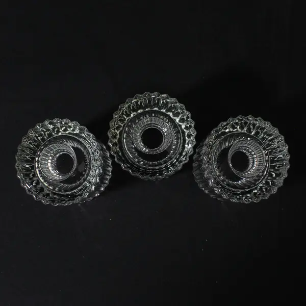Lot Of 3 Unbranded Matching Clear Glass Ribbed Edge Votive Candle Holders 3.25"