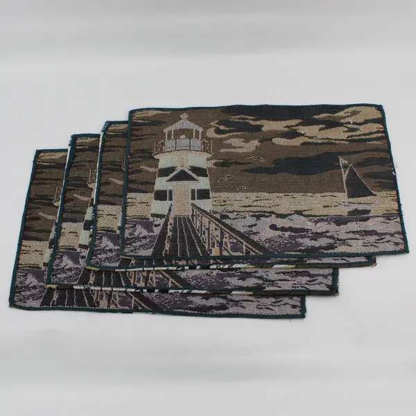 Set of 4 Nautical Ocean Sailboat Lighthouse Tapestry Placemats 11" x 19" FLAWED