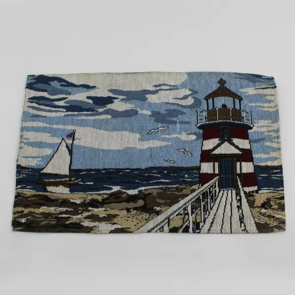 Set of 4 Nautical Ocean Sailboat Lighthouse Tapestry Placemats 11" x 19" FLAWED