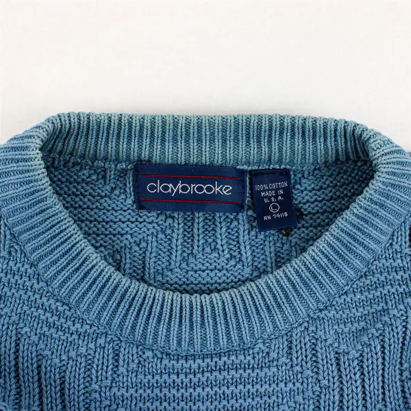 Claybrooke Blue Crew Neck Cotton Sweater Women's Large FLAWED