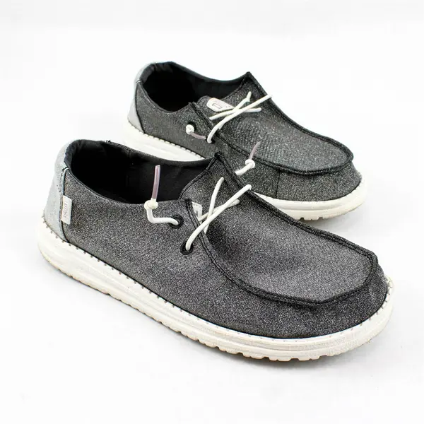 Hey Dude Wendy Metallic Sparkle Silver Slip-On Sneakers Women's U.S. Size W8