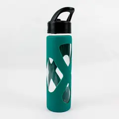 Green Silicone X-Band Sleeve Glass Water Bottle Approx 28 Oz NO STRAW