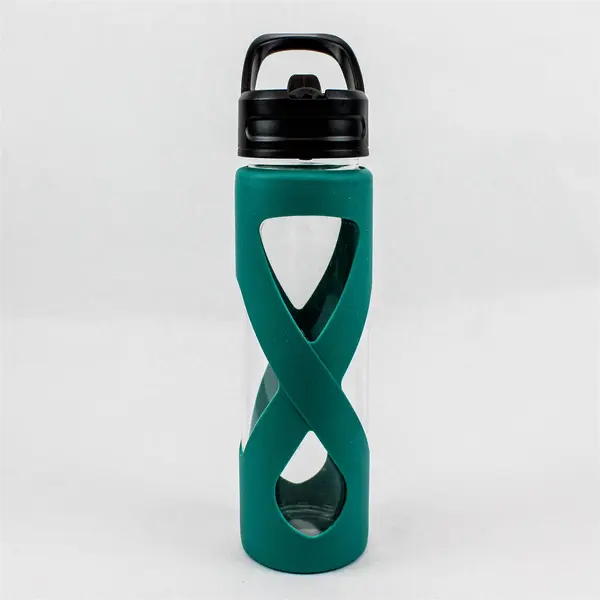 Green Silicone X-Band Sleeve Glass Water Bottle Approx 28 Oz NO STRAW