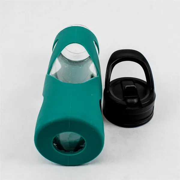 Green Silicone X-Band Sleeve Glass Water Bottle Approx 28 Oz NO STRAW