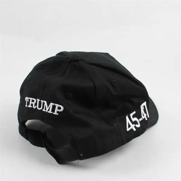 Black Make America Great Again Trump 45-47 Hat Cap w/ USA Flag Patch