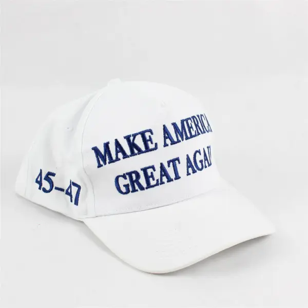 White Make America Great Again Trump 45-47 Hat Cap w/ USA Flag Patch