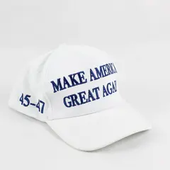 White Make America Great Again Trump 45-47 Hat Cap w/ USA Flag Patch