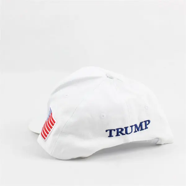 White Make America Great Again Trump 45-47 Hat Cap w/ USA Flag Patch