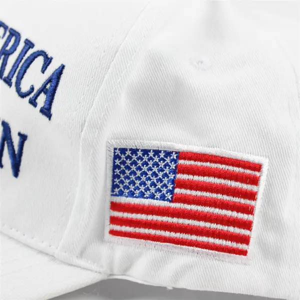 White Make America Great Again Trump 45-47 Hat Cap w/ USA Flag Patch
