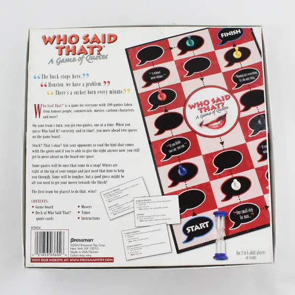 2003 Pressman Toy Corp Who Said That? A Game Of Quotes Board Game