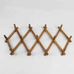 Vintage Wooden Accordion Folding Hat Rack Wall Hanger Expandable Rare
