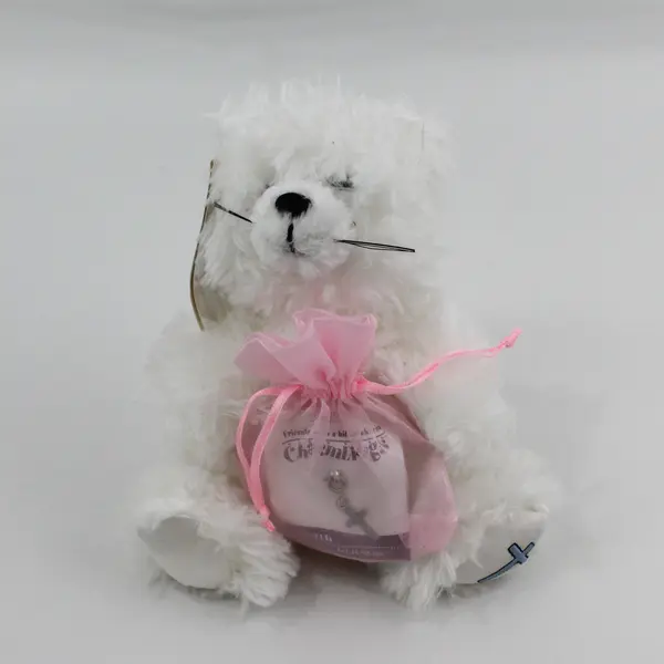 Encore Charmings Faith White Plush Cat Cross Charm 2002 E03134