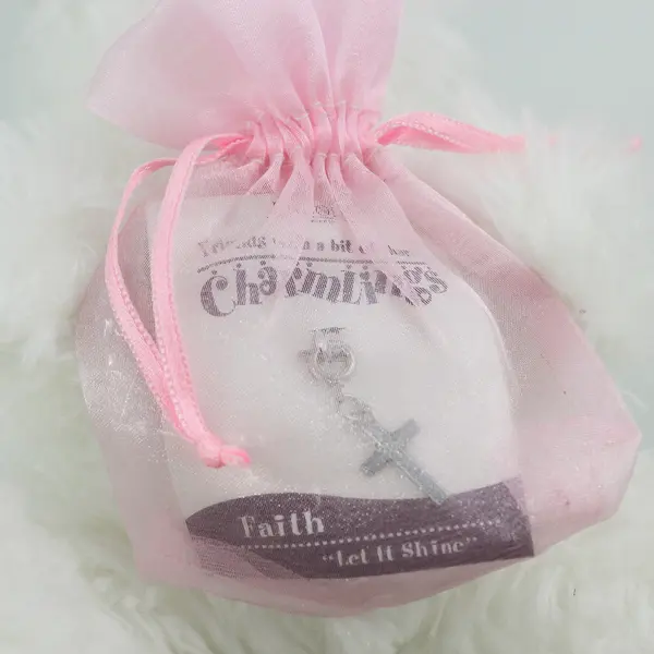 Encore Charmings Faith White Plush Cat Cross Charm 2002 E03134